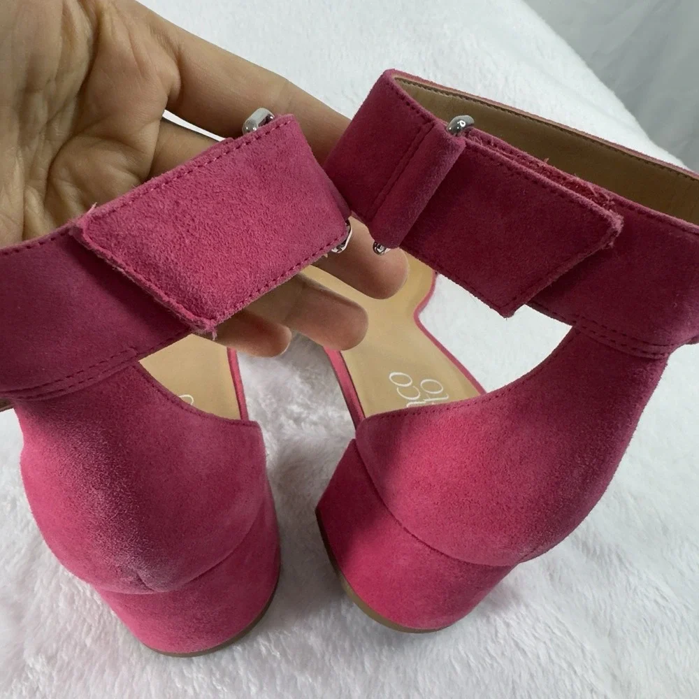 Franco Sarto L-Rosalina Open‎ Toe Pink Block Heel Women Sandals Size 9.5 M